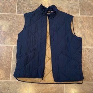 J. Crew Vest Quilted Navy Blue W/ Tan Lining, Size XL